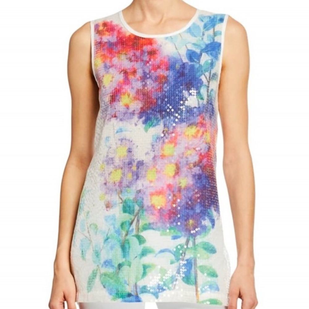 Berek Art You Can Wear Crinkle Sequins Glisten Watercolor Floral-Print Tunic M